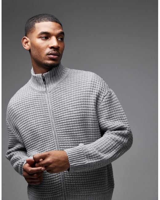 Collusion Gray Knitted Zip Through Jumper for men