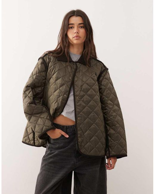 Weekday Brown Quilted Jacket With Contrast Collar