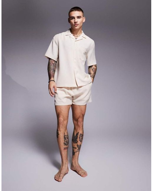 Camisa De Corte Cuadrado Estándar De Tejido Efecto Lino De (Parte De Un Conjunto)-Neutro ASOS de hombre de color Gray
