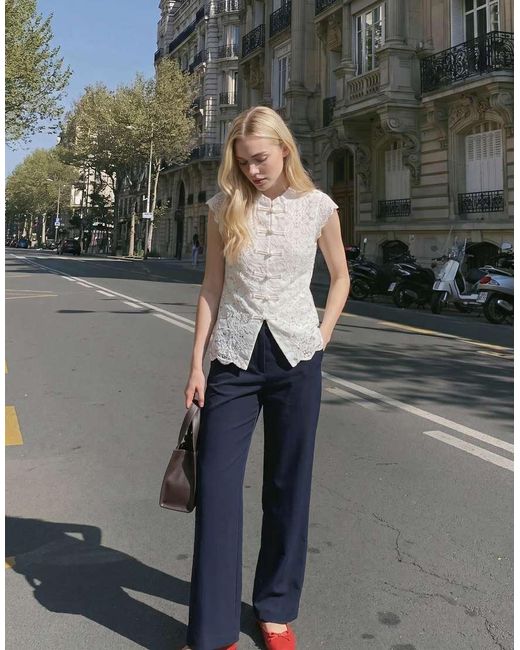 Vero Moda Gray Sheer Lace Mandarin-style Fastening Top