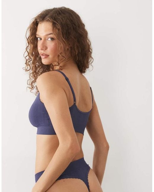 Boux Avenue Blue Pointelle V Front Bralet With Rose Detail