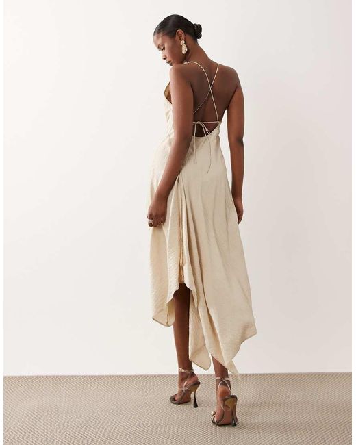 ASOS Natural Deep Cowl Asymmetric Open Back Maxi Dress