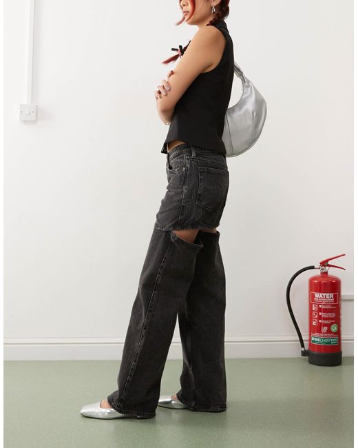 Weekday Black Ample Low Waist Loose Fit Jeans With Open Detail
