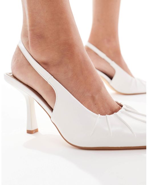 SEQWL White Salado Ruched Detailing Slingback Heels