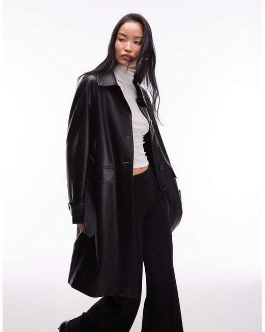 Mango Black Faux Leather Belted Trench Coat
