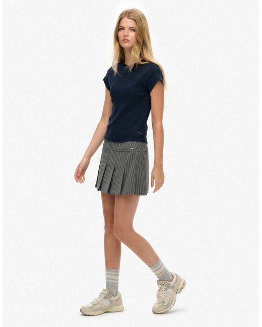 Superdry Gray Pinstripe Pleat Mini Skirt