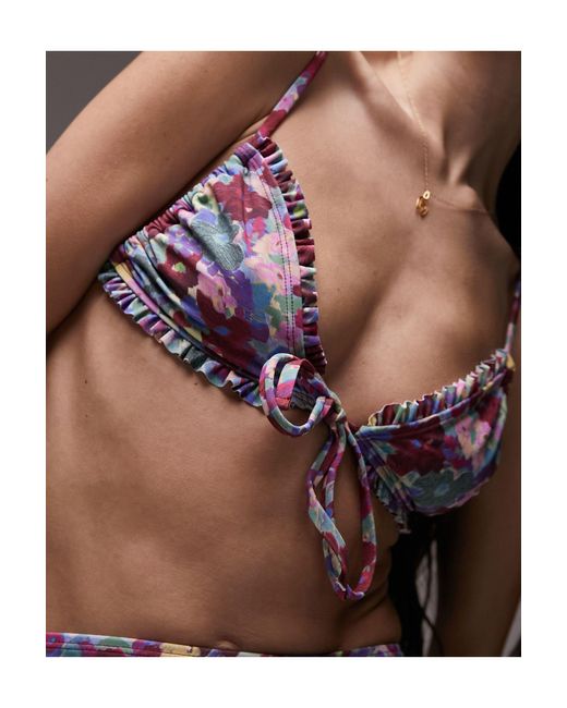 TOPSHOP Multicolor Mix And Match Frill Tie Front Triangle Bikini Top
