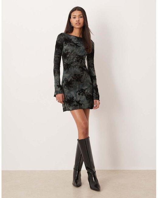 sevila long sleeve mini dress Motel Sevila long sleeve mini dress in blurry floral burgundy