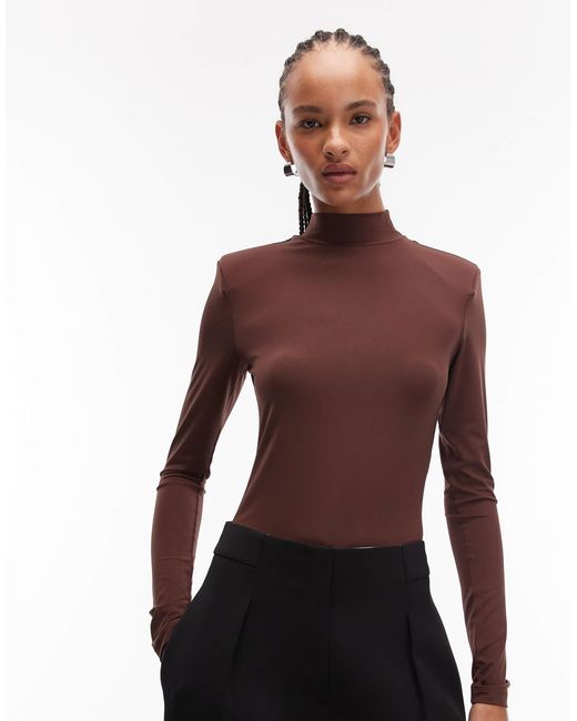 Body près du corps à manches longues avec épaulettes et col montant - chocolat ASOS en coloris Purple