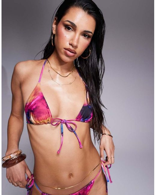 ASOS Multicolor Arina Tie Front Triangle Bikini Top