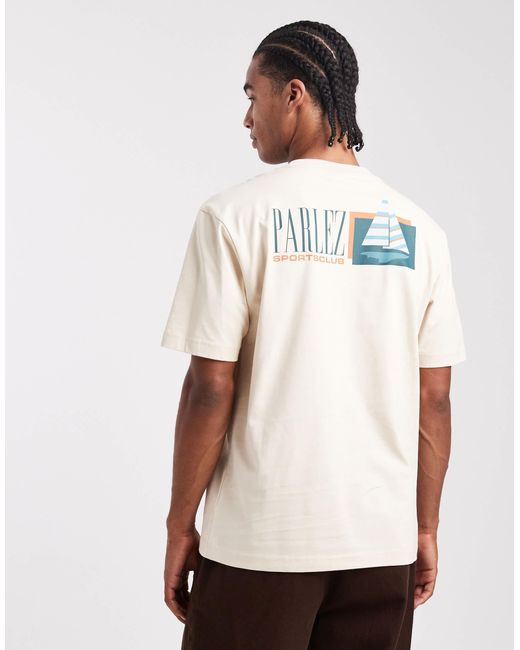 Parlez White Screen Printed Sailing Graphic Logo T-shirt With Back Print for men