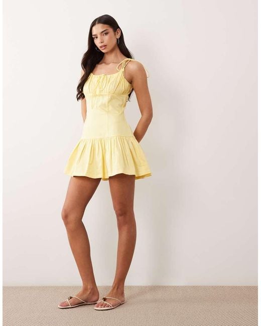 ASOS Multicolor Structured Cotton Tie Bust Dropped Waist Mini Sundress