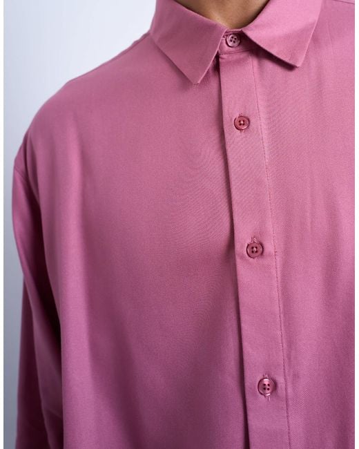 Topman Pink Relaxed Fit Viscose Twill Shirt for men