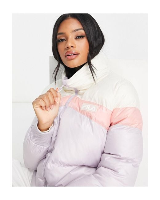 stil Occlusie Riskeren Fila Colour Block Puffer Jacket in White | Lyst