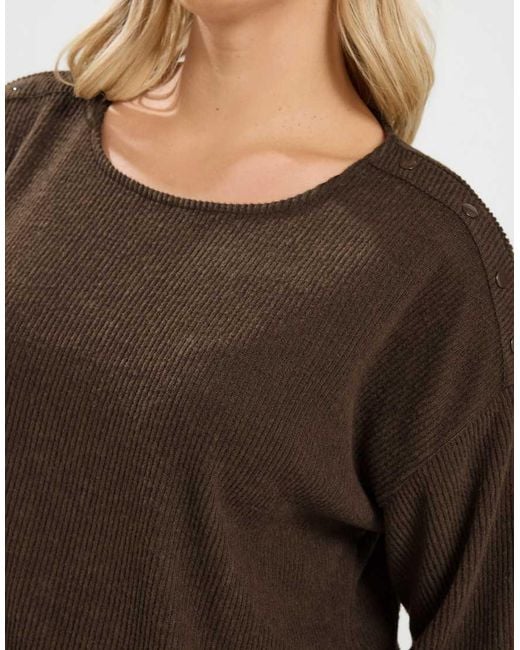 Yours Clothing Brown Ribbed Top & Wide Leg Trousers