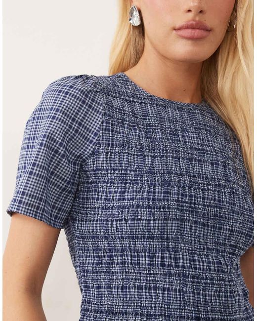 Nobody's Child Blue Nat Shirred Bodice Short Sleeve Top