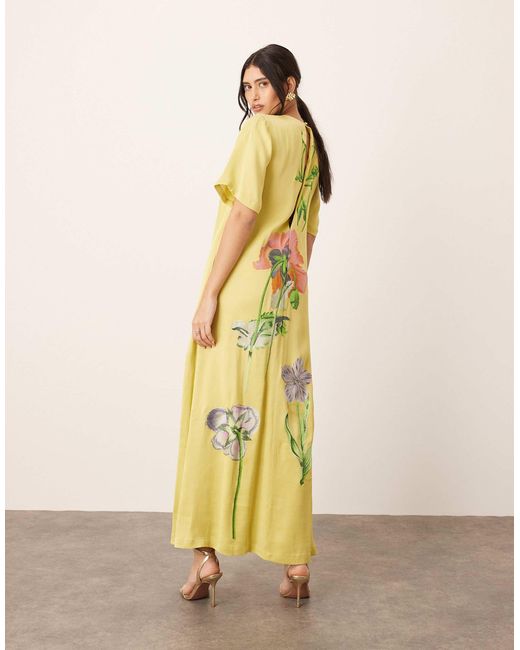ARRANGE Green Satin Floral Embroidered T-shirt Maxi Dress