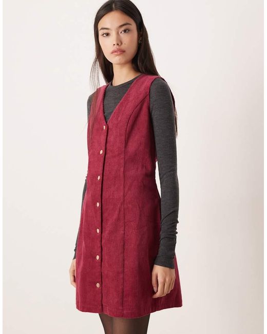 Threadbare Red Cord Button Front Mini Dress