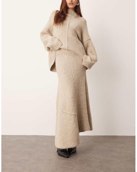ARRANGE Natural Constrast Stitch Knit Exposed Seam Midi Skirt