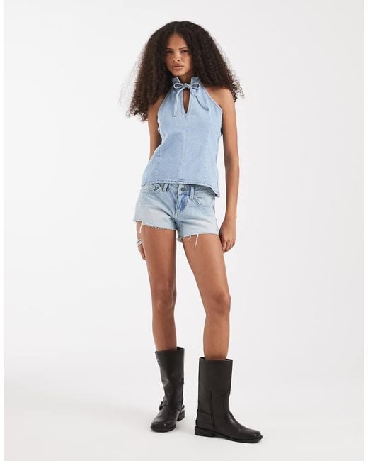 ASOS Blue Key Hole Mandarin Top
