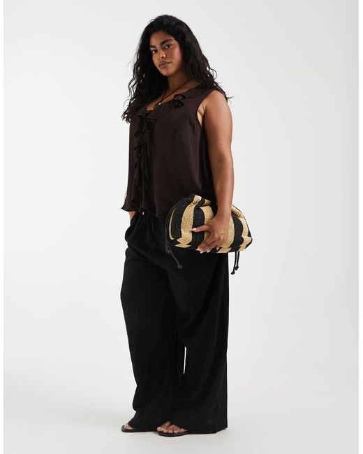 ONLY Black Tie Front Ruffles Top