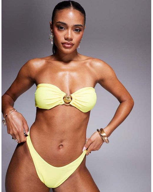 Missy Empire Yellow Bandeau Metal Trim Bikini Top Co-Ord