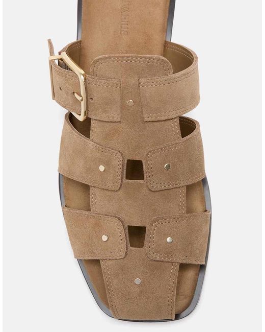 Stradivarius White Backless Leather Cage Sandals