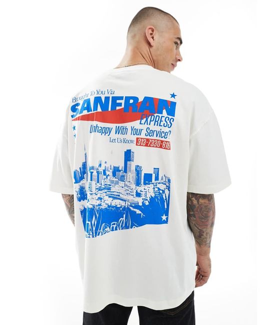 Camiseta Blanco Hueso Extragrande Con Estampado Gráfico De Ciudad De ASOS de hombre de color Blue