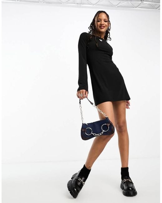 Weekday Black Era Boatneck Mini Dress
