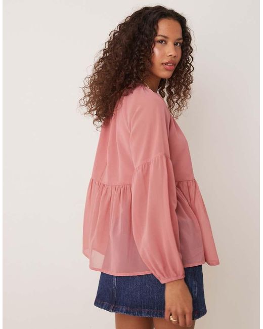 ASOS Pink Long Sleeve Floaty Smock Top
