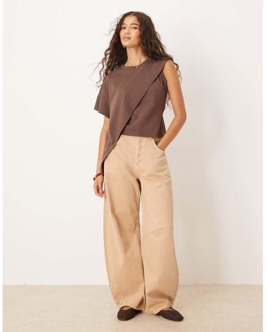 ASOS Brown Oversized One Sleeve T-Shirt With Drape Detail