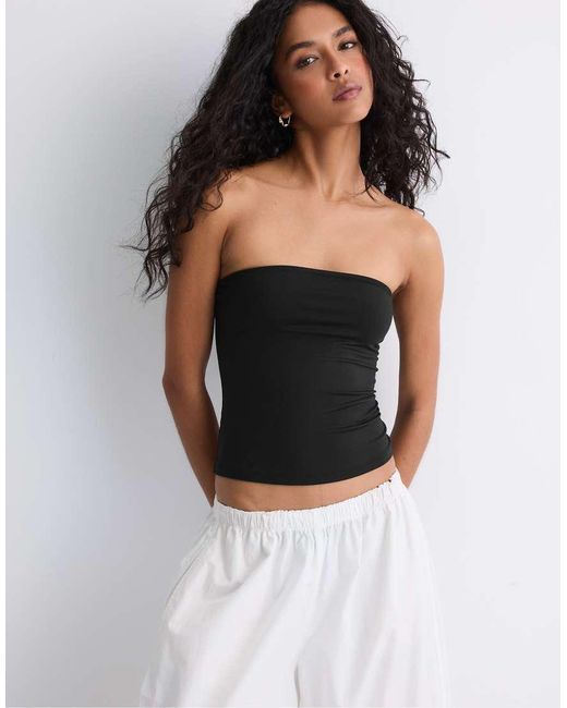 Stradivarius Black Polyamide Bandeau Top