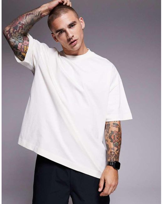 Camiseta Blanco Hueso Extragrande De Algodón Grueso Con Acabado De Secado Rápido Icon De 4505 de hombre de color White