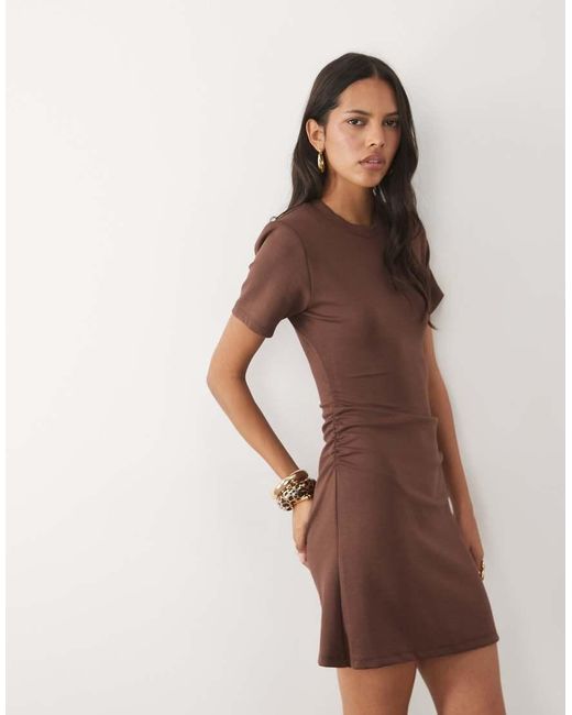 New Look Natural Crew Neck Ruched Side Mini Dress