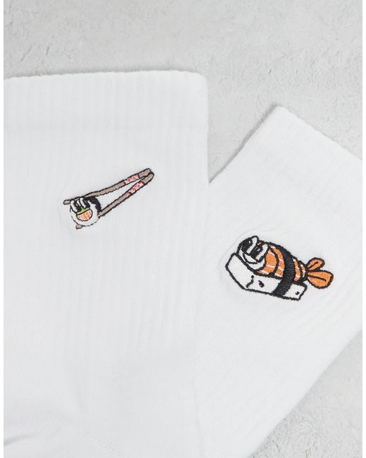 ASOS White 2 Pack Socks With Sushi Embroidery for men