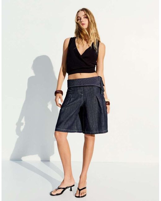 Bershka Black Wrap Top With Cummerbund
