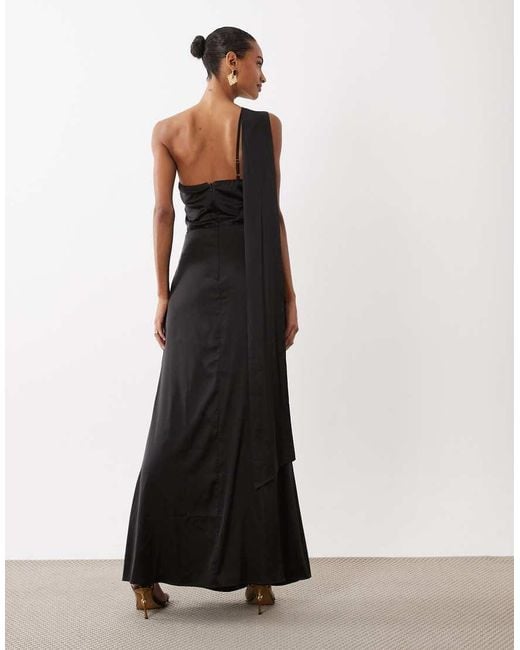TFNC London White Satin One Shoulder Drape Back Split Detail Maxi Dress