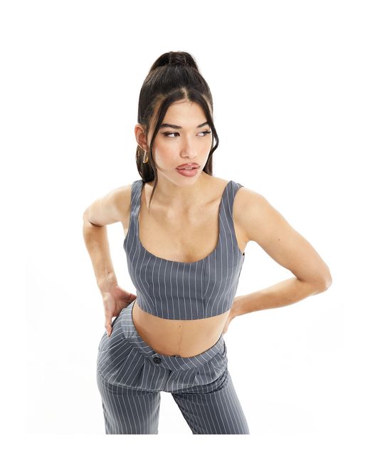 Missy Empire Blue Tailored Crop Top Co-ord