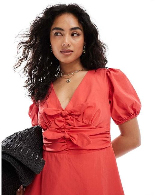 New Look Red Double Bow Mini Dress