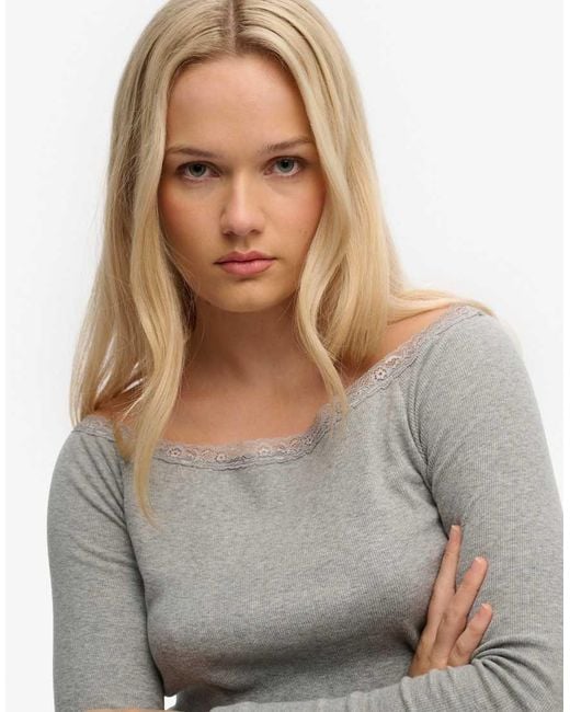 Superdry Gray Athletic Essentials Lace Long Sleeve Top