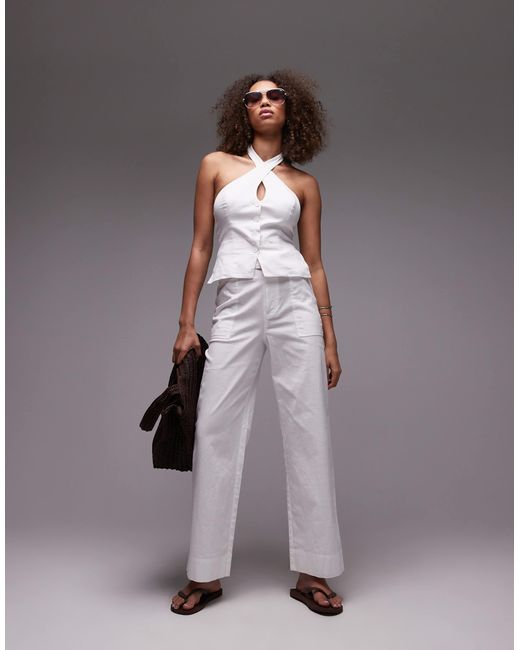 Pantalon large d'ensemble en lin avec ceinture emory park en coloris Purple
