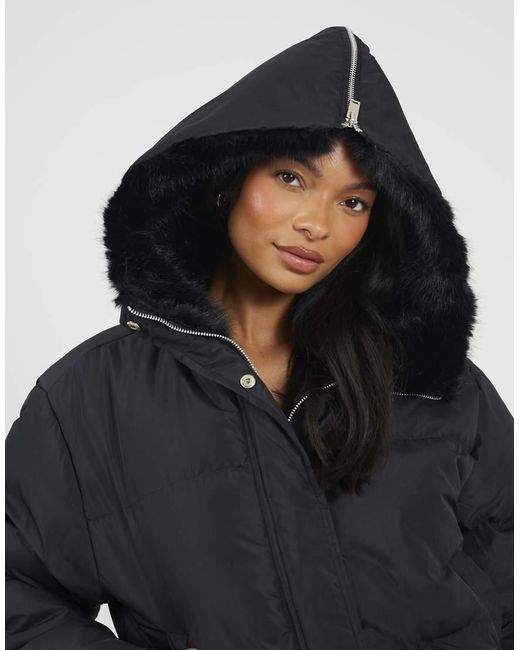 Brave Soul Black Padded Jacket With Faux Fur Hood
