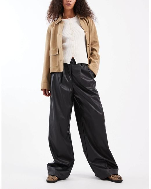 Miss Selfridge Black Faux Leather Wide Leg Trouser
