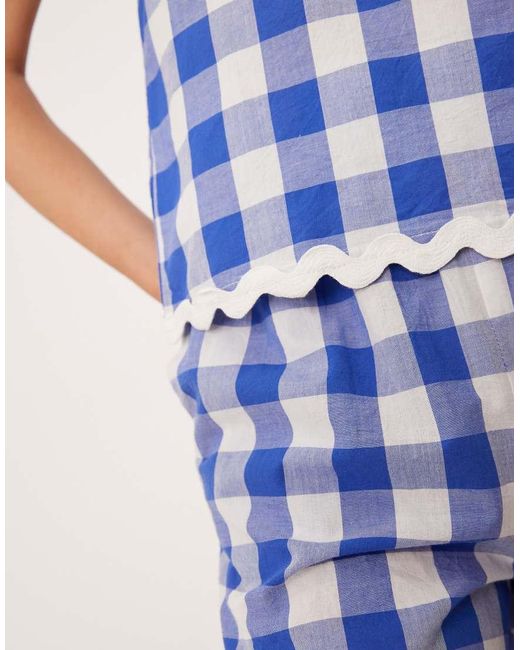 Y.A.S Blue Woven Gingham Top Co-ord With Scallop Trims
