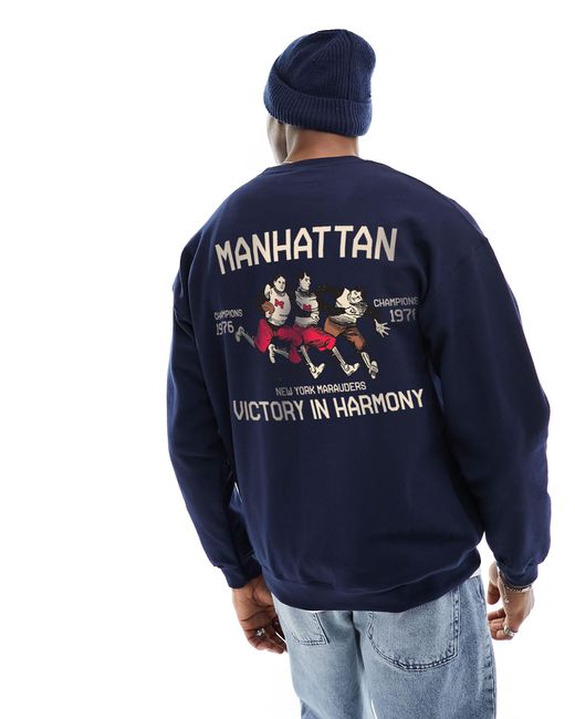 ASOS Blue Oversized Sweatshirt With Manhattan Running Prints for men