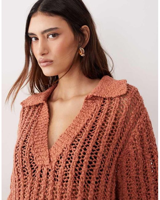 ARRANGE Red Crochet Colla Top