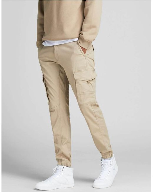 Jack & Jones Natural Paul Jersey Tapered Cargo Pant for men