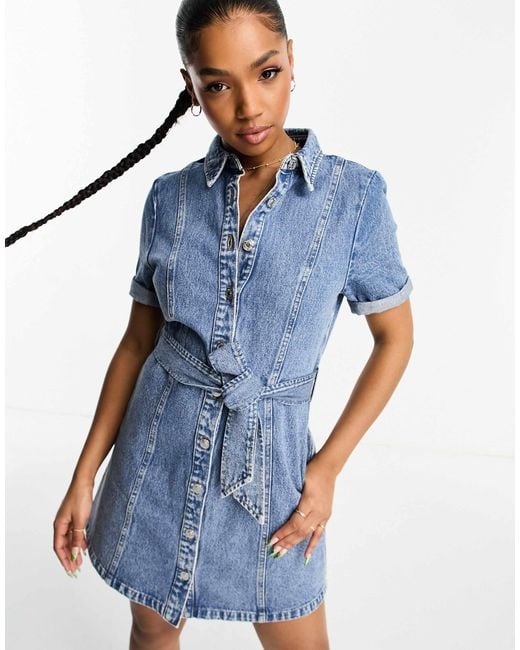 stradivarius denim dress Shirt in Blue Tiktok Color:Spectra Green Denim Gift House of CB Cesca
