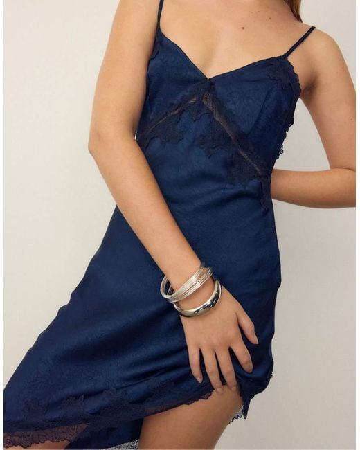 Stradivarius Blue Satin Asymmetric Short Dress