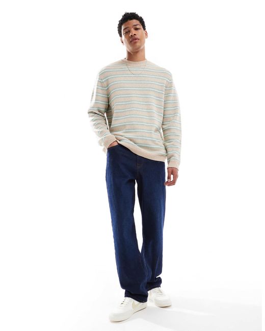 Jack & Jones Gray Boucle Knit Jumper With Stripes for men